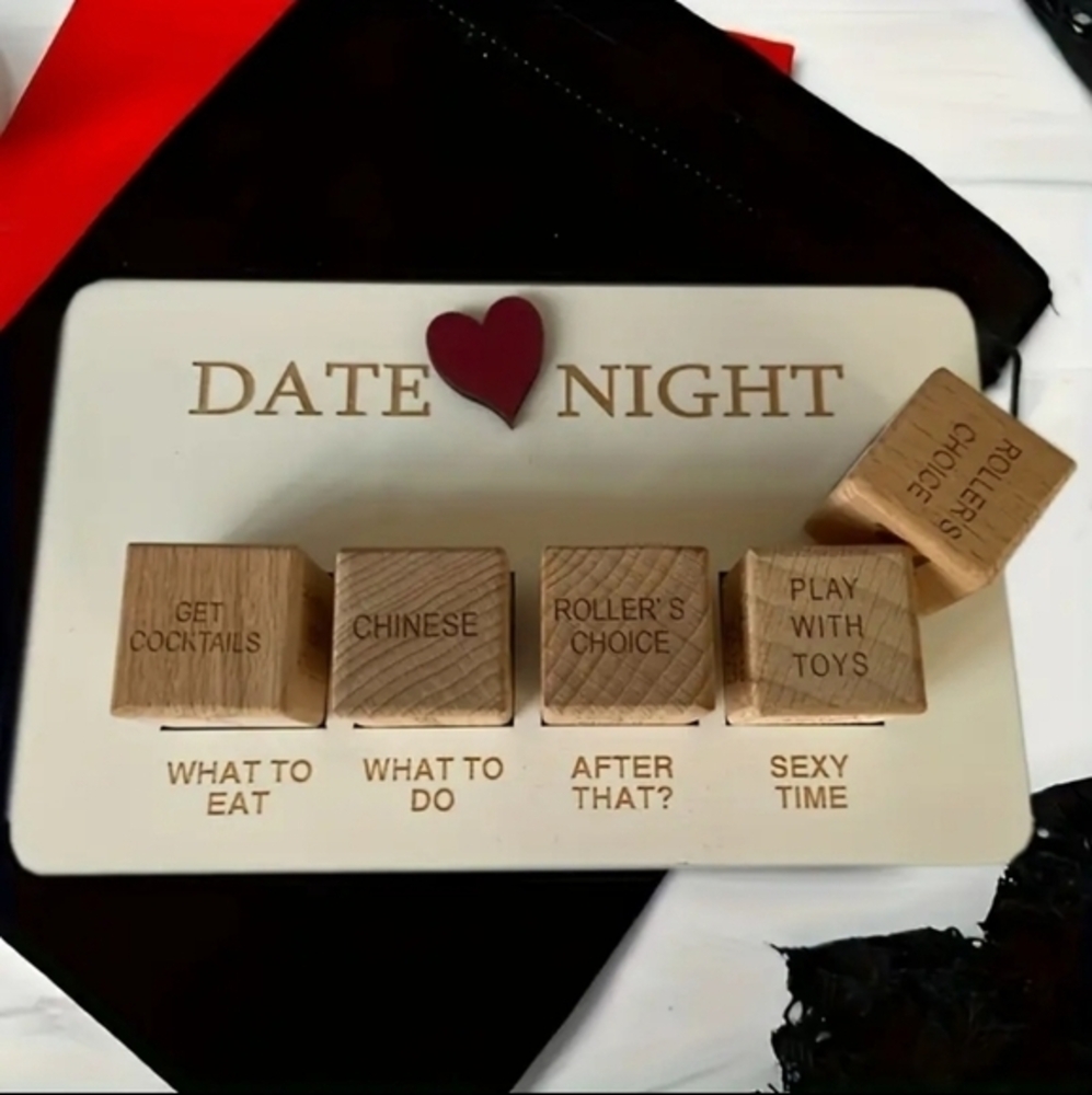 Rustic Wooden Date Night Dice Set With BlackBag